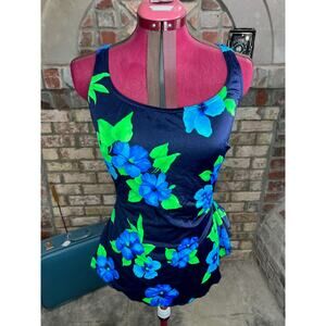 La cove swimsuit floral modesty panel skirtlet blue green